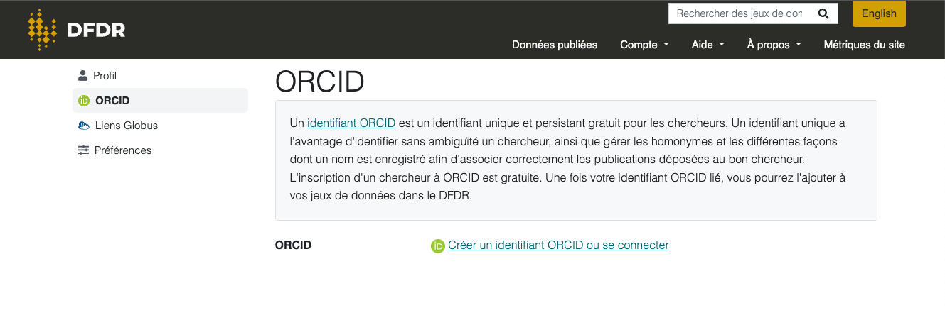 Screenshot of setting ORCID